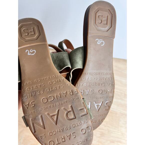 Franco Sarto Gia Suede Slip On Flat Strappy Sandals Green Women's Size 6.5 NWT - Picture 7 of 8